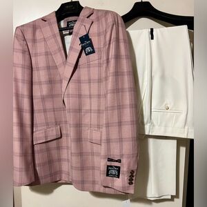 NWT 2PC The Seville Row Men's Red Plaid Suit Blazer and Pants